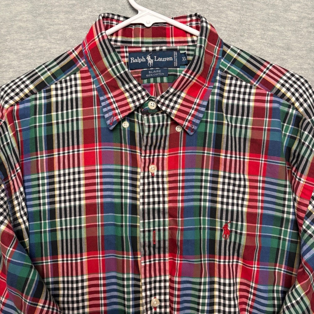 Ralph Lauren Plaid Red  Button Down Blair Office Long Sleeve  Classic Fit XL